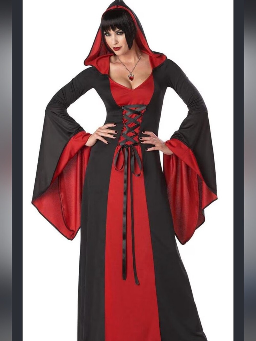 California Costumes Red & Black Hooded Lace-Up Gothic Dress Size 1x